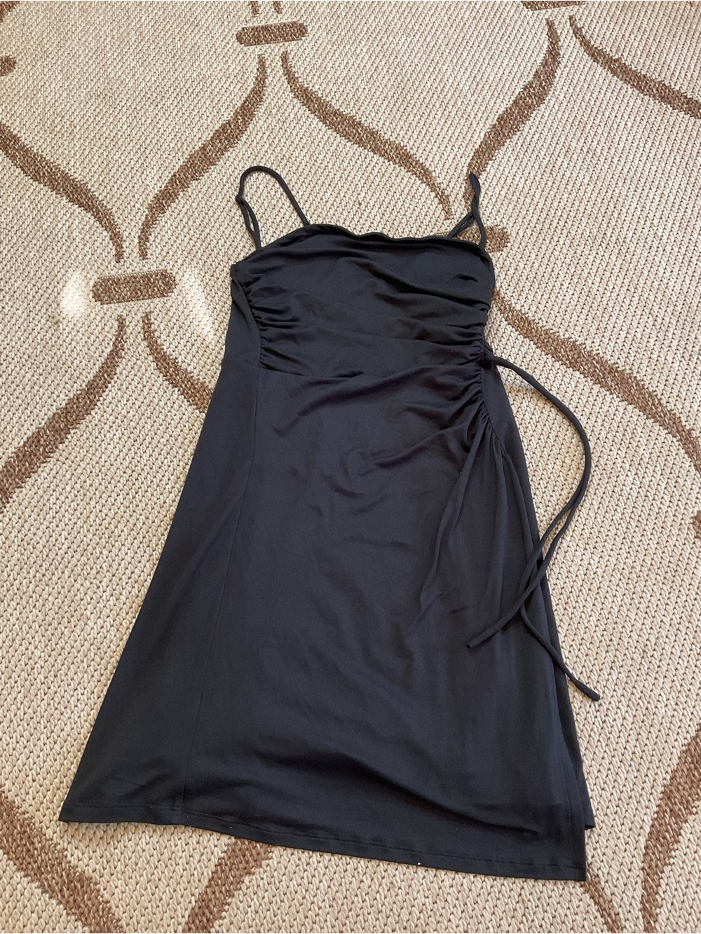 Urban Outfitters Black Spaghetti-Strap Ruched Side-Tie Mini Dress